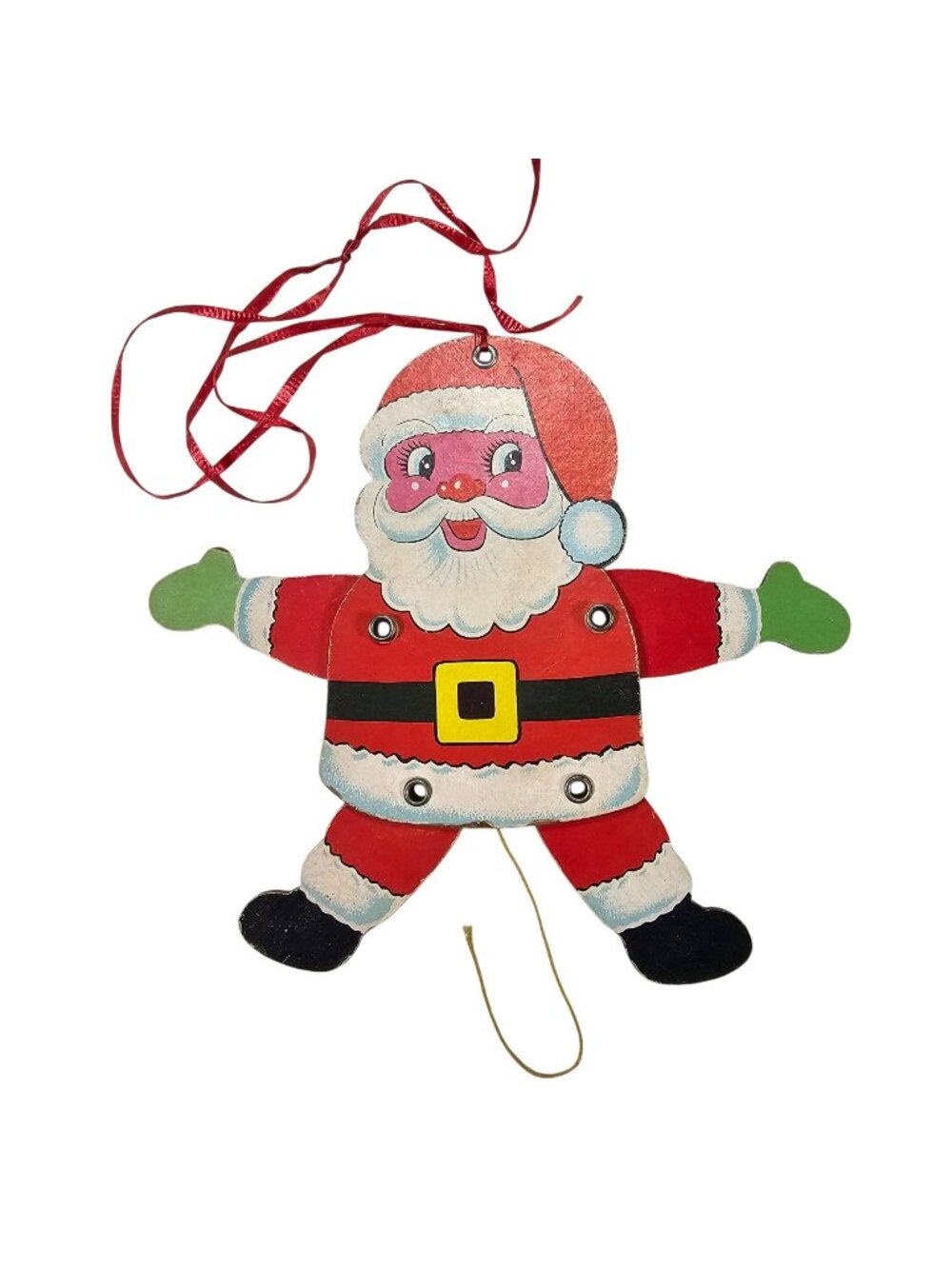 Vintage Jointed Santa Claus 7" Pull String Jumping Jack Christmas Ornament Decor